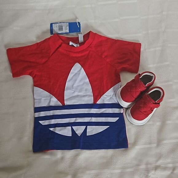 Adidas & Jack And Lily Boy's Toddler T-shirt & Sneaker 12-18 Months Red/ Blue - Picture 2 of 16